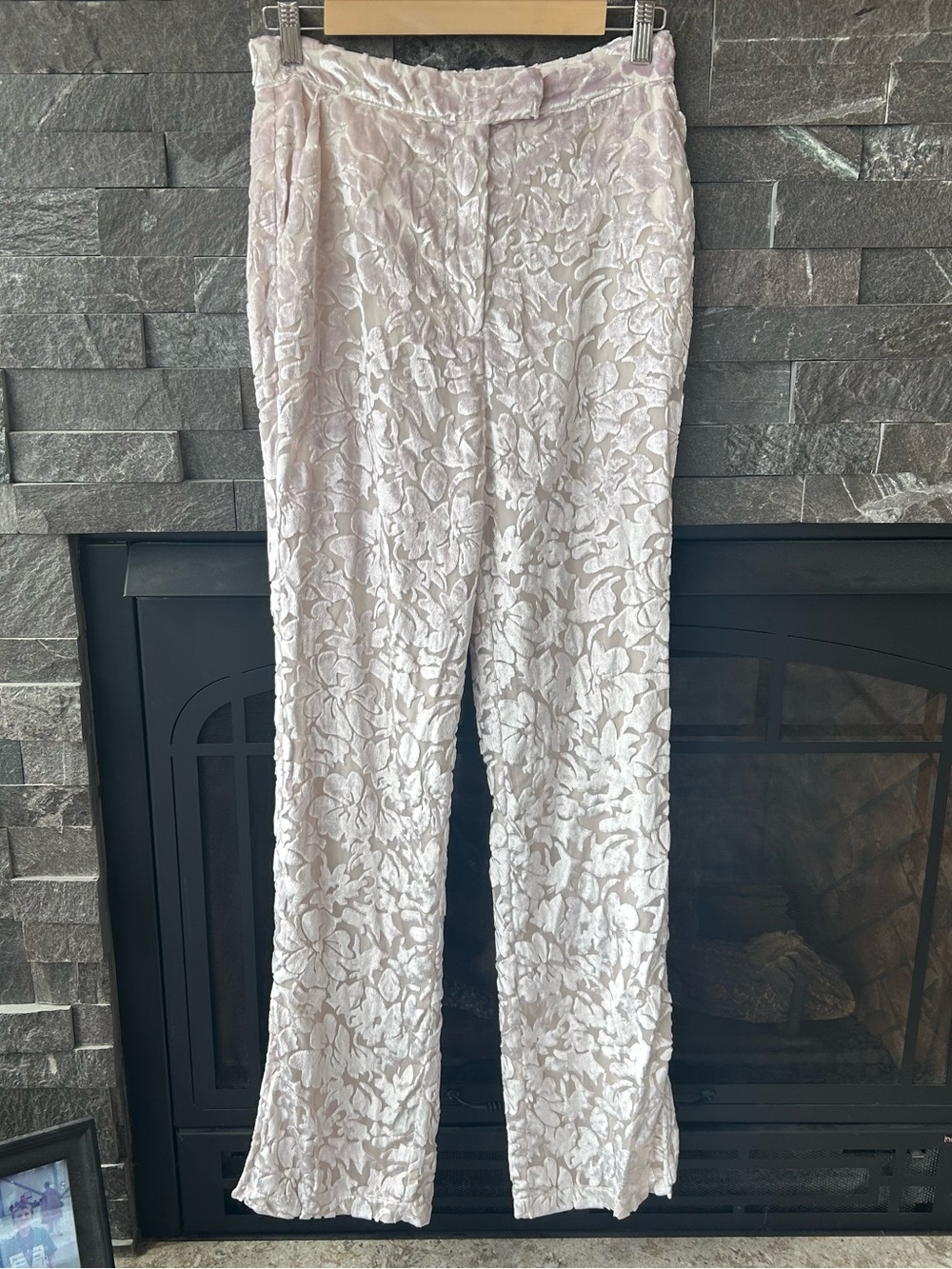 Tularosa Cream Floral Jacquard Boot-Cut Pants